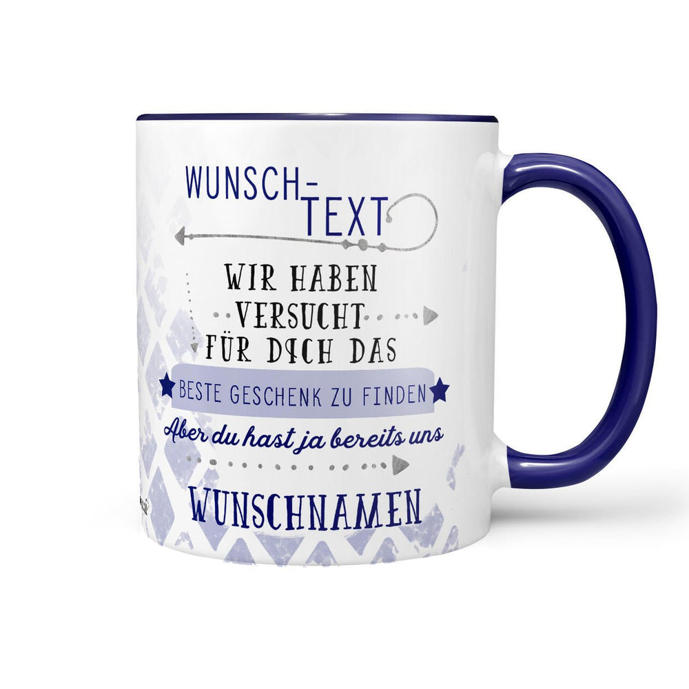 Personalisierte Tasse Geschenkidee blau mit Wunschtext und Namen - Sunnywall - Individualität trifft Design