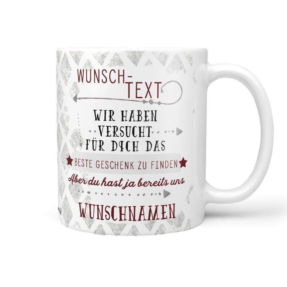 Personalisierte Tasse neutral Geschenkidee weiß mit Wunschtext und Namen - Sunnywall - Individualität trifft Design