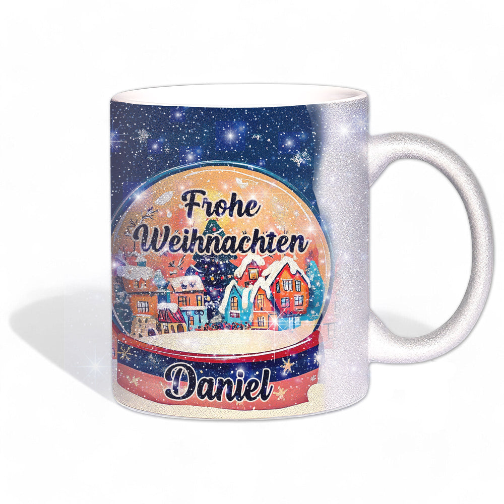 Personalisierte Weihnachtstasse mit Name – Glitzertasse Frohe Weihnachten - Sunnywall - Individualität trifft Design