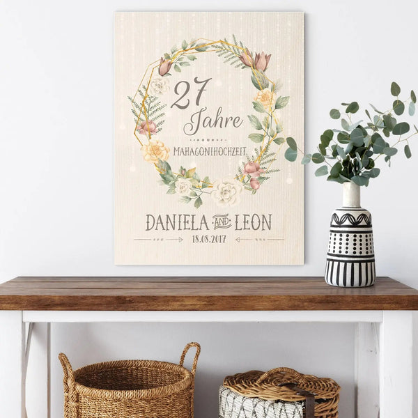 Personalisiertes Holzbild Hochzeitstag – Geschenk zur Hochzeit oder Jubiläum - Sunnywall - Individualität trifft Design