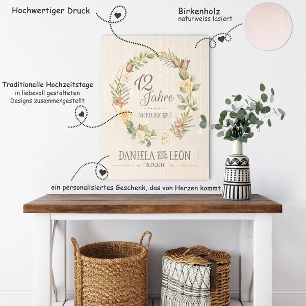 Personalisiertes Holzbild Hochzeitstag – Geschenk zur Hochzeit oder Jubiläum - Sunnywall - Individualität trifft Design