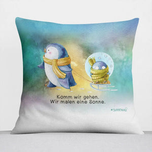 Pinguin Nigel Kissen Komm wir gehen. Wir malen eine Sonne. - Sunnywall - Individualität trifft Design