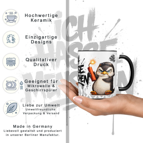 Pinguin Tasse „Ich hasse Menschen“ – Lustige Kaffeetasse - Sunnywall - Individualität trifft Design