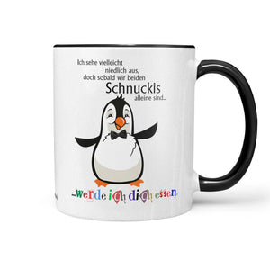 Pinguin Tasse Ich werde dich essen Spruch Kaffeetasse – Sunnywall Motivtasse mit schwarzem Henkel - Sunnywall - Individualität trifft Design