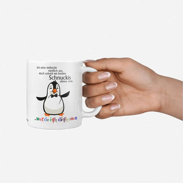 Pinguin Tasse Ich werde dich essen Spruch Kaffeetasse – Sunnywall Motivtasse mit schwarzem Henkel - Sunnywall - Individualität trifft Design