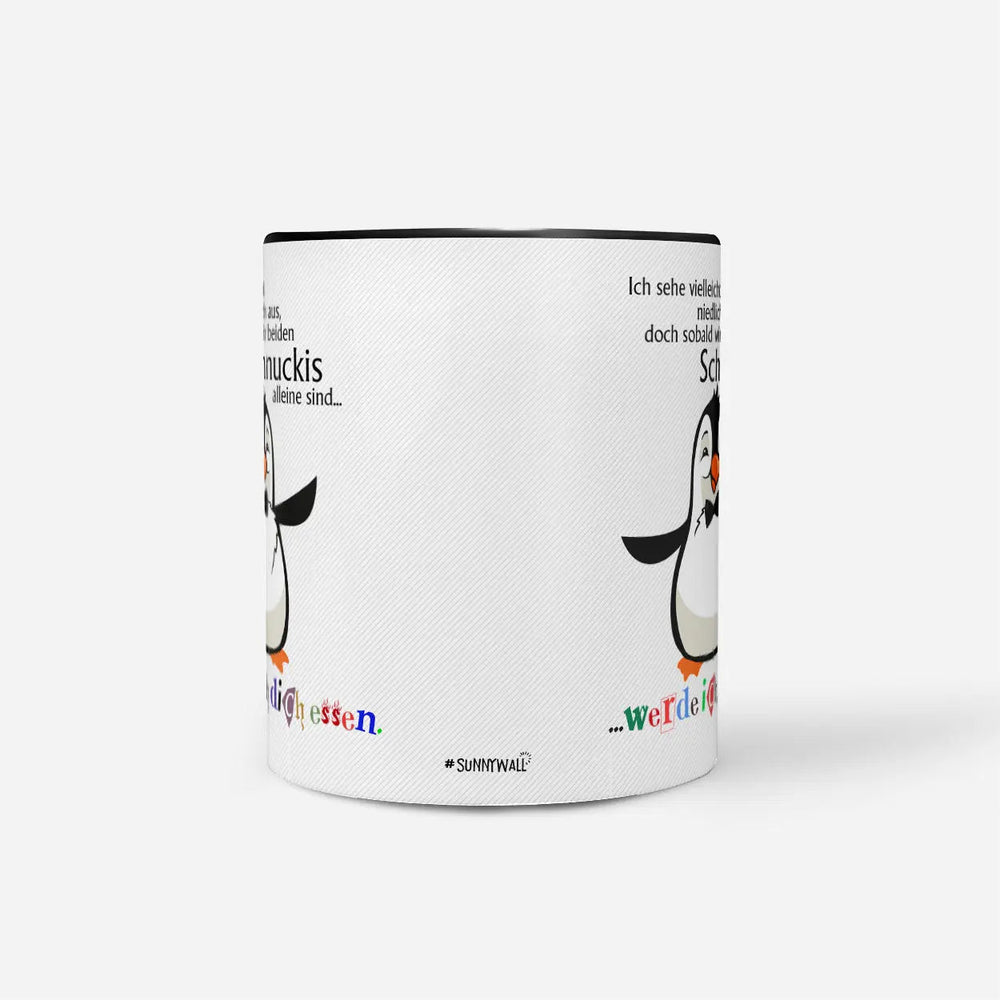 Pinguin Tasse Ich werde dich essen Spruch Kaffeetasse – Sunnywall Motivtasse mit schwarzem Henkel - Sunnywall - Individualität trifft Design