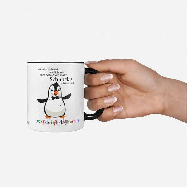 Pinguin Tasse Ich werde dich essen Spruch Kaffeetasse – Sunnywall Motivtasse mit schwarzem Henkel - Sunnywall - Individualität trifft Design