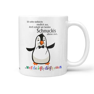 Pinguin Tasse Ich werde dich essen Spruch Kaffeetasse – Sunnywall Motivtasse mit schwarzem Henkel - Sunnywall - Individualität trifft Design