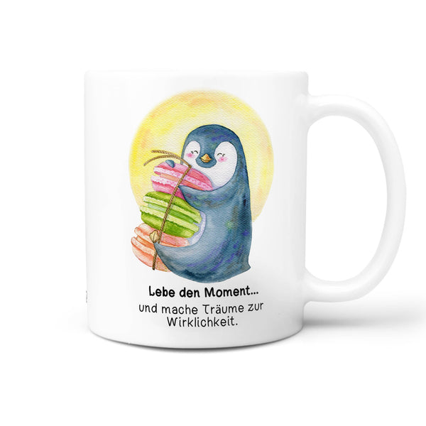 Pinguin Tasse Kaffeetasse – Lebe den Moment & mach Träume wahr - Sunnywall - Individualität trifft Design