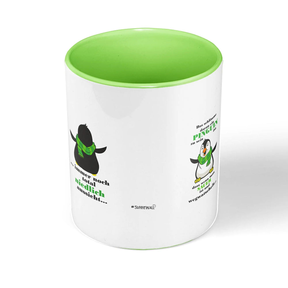 Pinguin Tasse Spruch grün vorne hinten watschelt sauer niedlich - Sunnywall - Individualität trifft Design