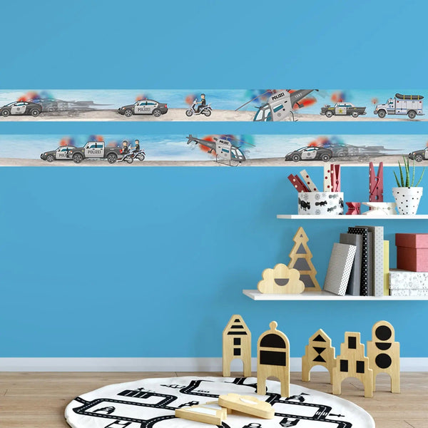 Polizei Bordüre Vliestapete Kinderzimmer - Sunnywall - Individualität trifft Design