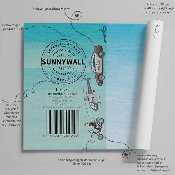 Polizei Bordüre Vliestapete Kinderzimmer - Sunnywall - Individualität trifft Design