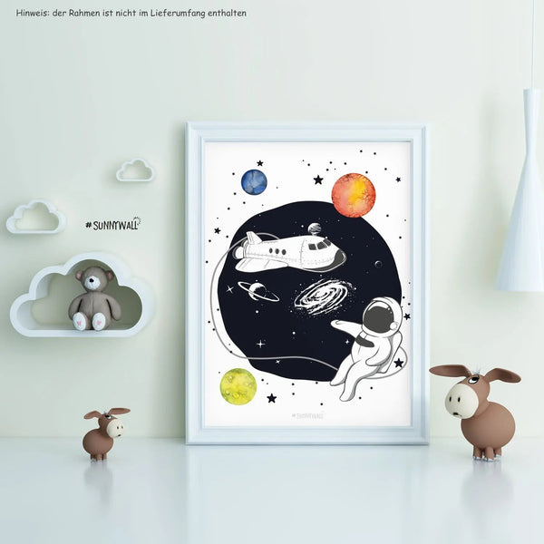 Poster Astronaut Kinderzimmer 3er Set mit Rakete Planeten & Weltraum Deko - Sunnywall - Individualität trifft Design