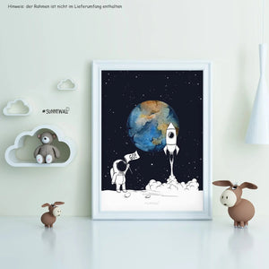 Poster Astronaut Kinderzimmer 3er Set mit Rakete Planeten & Weltraum Deko - Sunnywall - Individualität trifft Design