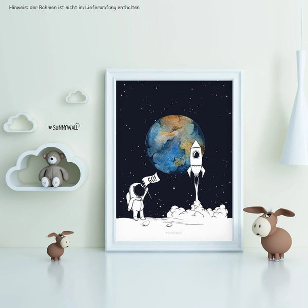 Poster Astronaut Kinderzimmer 3er Set mit Rakete Planeten & Weltraum Deko - Sunnywall - Individualität trifft Design