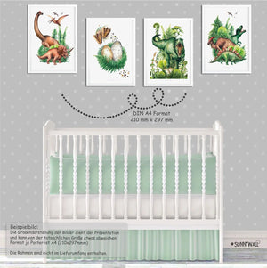 Poster Dinosaurier Kinderzimmer 4er Set mit T-Rex Triceratops & Dschungel Deko - Sunnywall - Individualität trifft Design