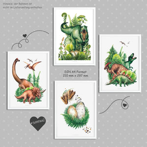 Poster Dinosaurier Kinderzimmer 4er Set mit T-Rex Triceratops & Dschungel Deko - Sunnywall - Individualität trifft Design