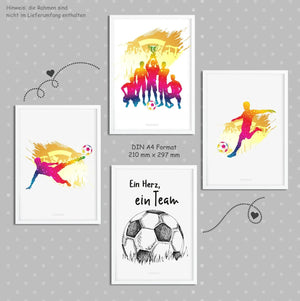 Poster Fussball Set 4-teilig Ein Herz ein Team Spieler Kinderzimmer Deko - Sunnywall - Individualität trifft Design