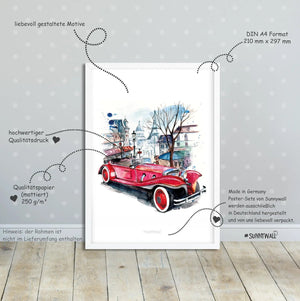 Poster Oldtimer Spruch 3er Set mit Aquarell Autos und Zitat Heute ist das Leben - Sunnywall - Individualität trifft Design