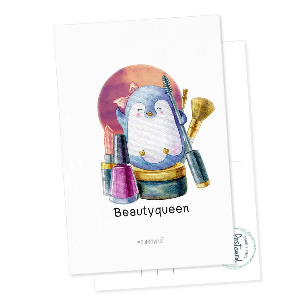 Postkarte Beautyqueen – Pinguin mit Lippenstift und Krönchen-Vibes - Sunnywall - Individualität trifft Design