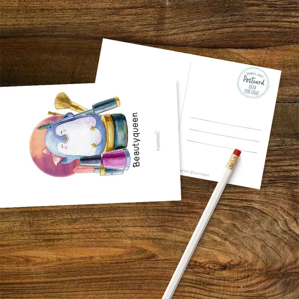 Postkarte Beautyqueen – Pinguin mit Lippenstift und Krönchen-Vibes - Sunnywall - Individualität trifft Design