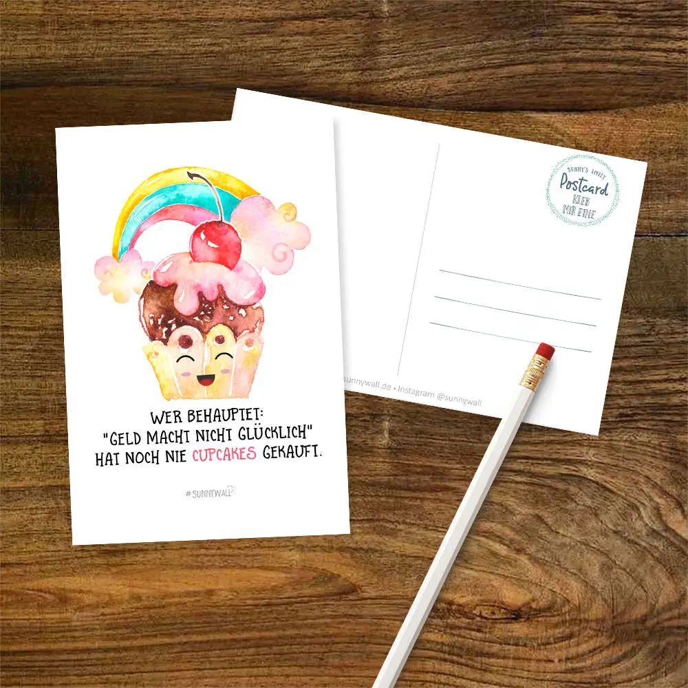 Postkarte Cupcake Spruch Glücklich macht Cupcakes DIN A6 - Sunnywall - Individualität trifft Design