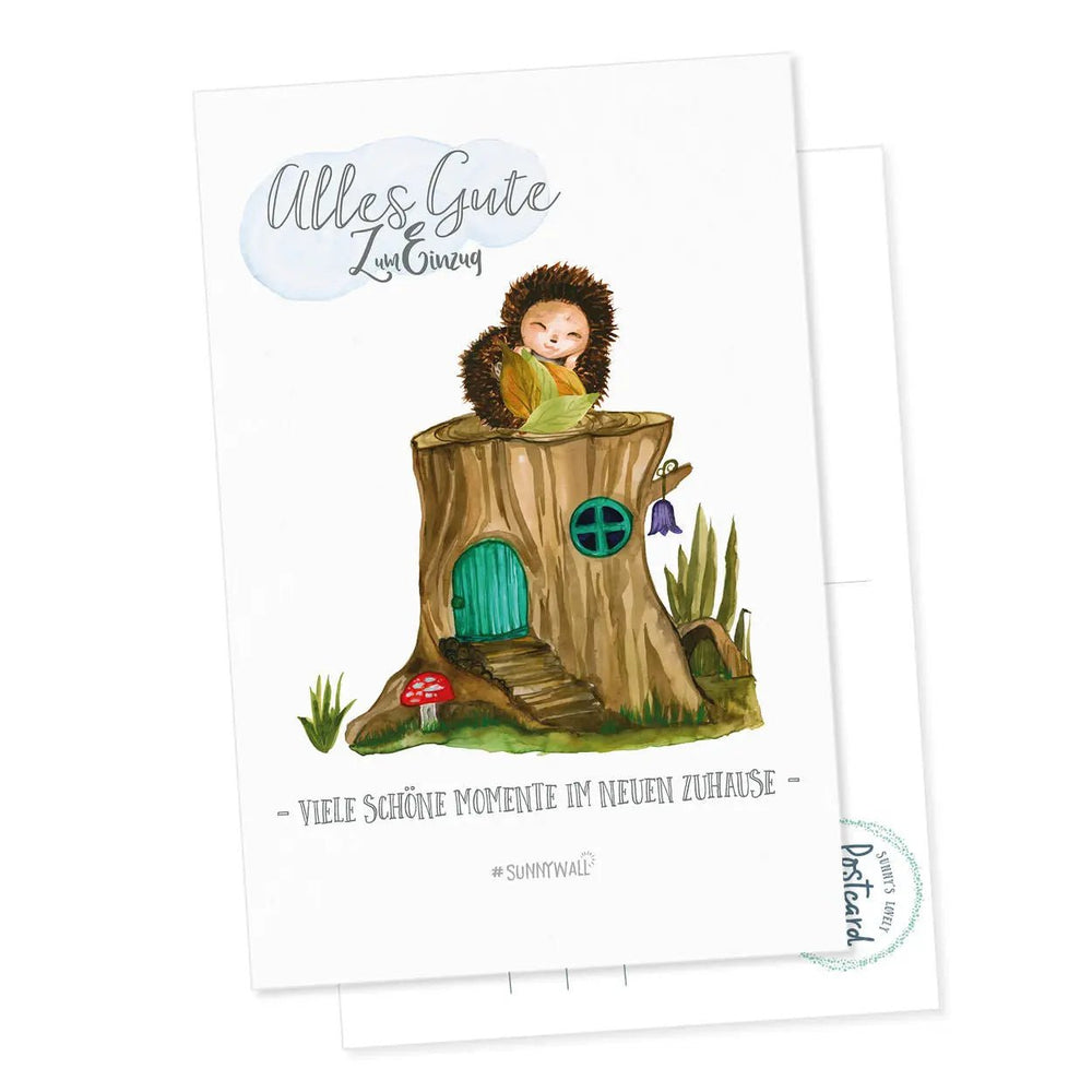 Postkarte Einzug Igel – Alles Gute und viele schöne Momente im neuen Zuhause - Sunnywall - Individualität trifft Design