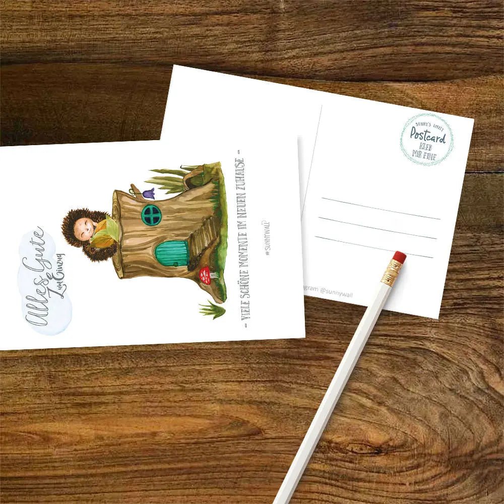 Postkarte Einzug Igel – Alles Gute und viele schöne Momente im neuen Zuhause - Sunnywall - Individualität trifft Design