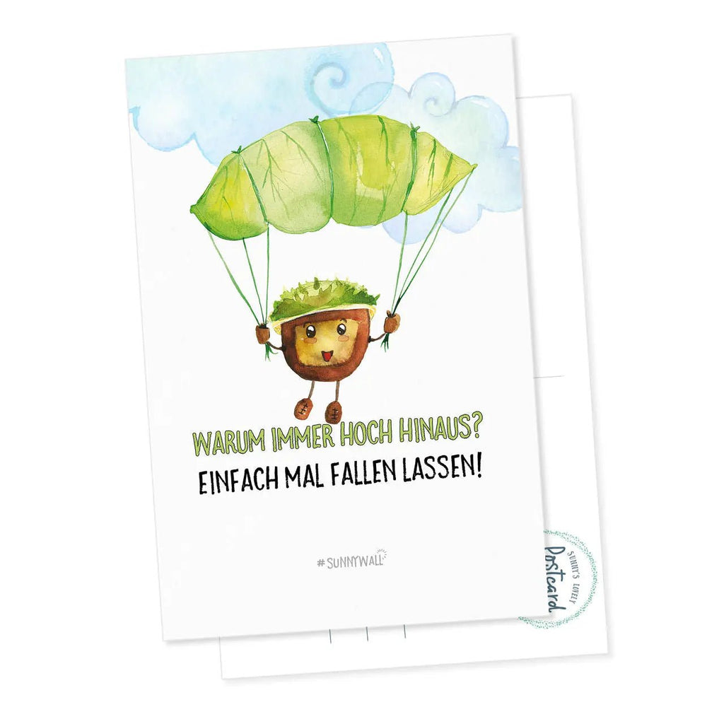🎁 Postkarte Entspannung – Kastanie mit Fallschirm & Botschaft zum Loslassen (100% off) - Sunnywall - Individualität trifft Design