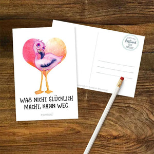 Postkarte Flamingo Capri Was nicht glücklich macht kann weg - Sunnywall - Individualität trifft Design