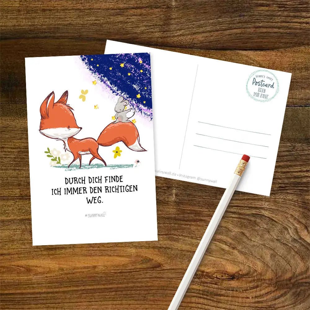 Postkarte Freundschaft Fuchs Maus Richtiger Weg DIN A6 - Sunnywall - Individualität trifft Design