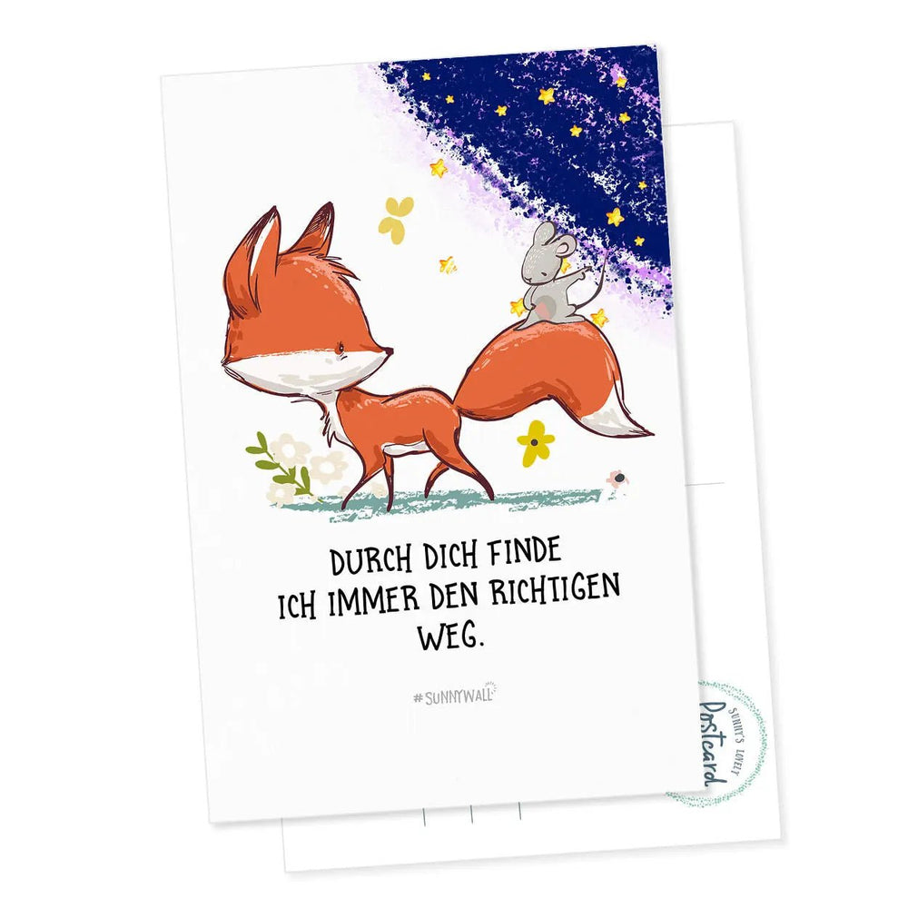 Postkarte Freundschaft Fuchs Maus Richtiger Weg DIN A6 - Sunnywall - Individualität trifft Design