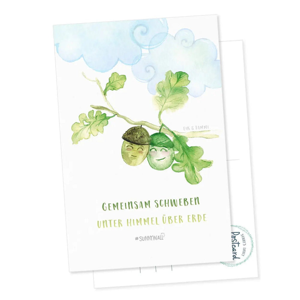 Postkarte Gemeinsam – Zwei Eicheln unter Himmel über Erde - Sunnywall - Individualität trifft Design