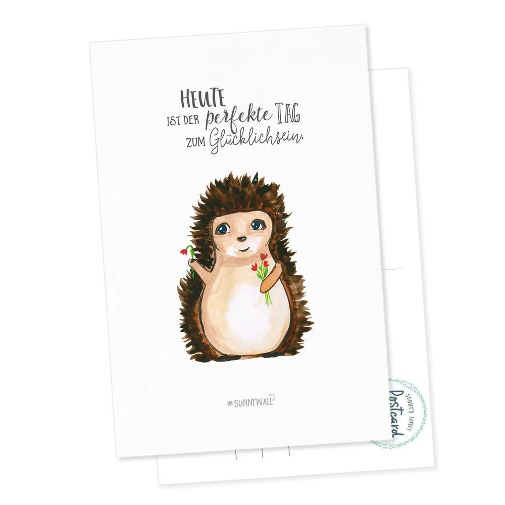 Postkarte Igel Glück – Heute ist der perfekte Tag zum Glücklichsein - Sunnywall - Individualität trifft Design