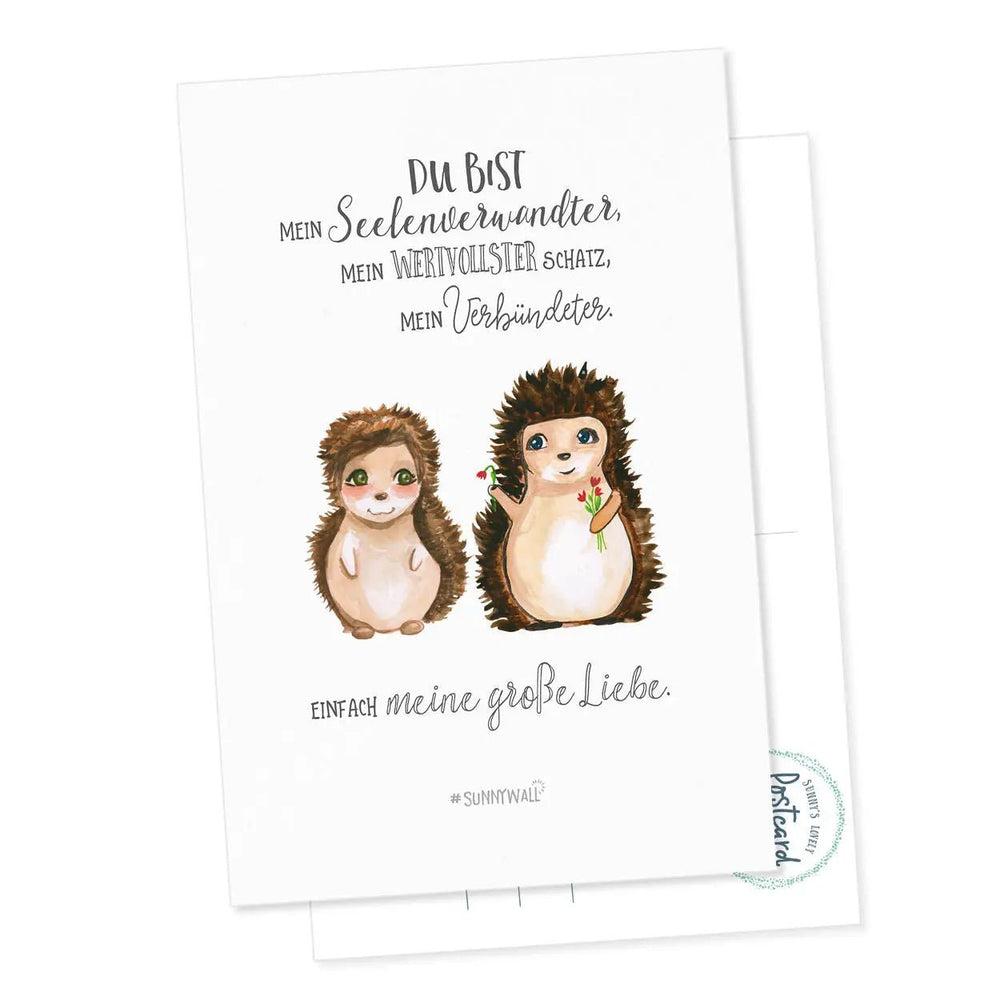 Postkarte Igel Liebe – Du bist mein Seelenverwandter - Sunnywall - Individualität trifft Design