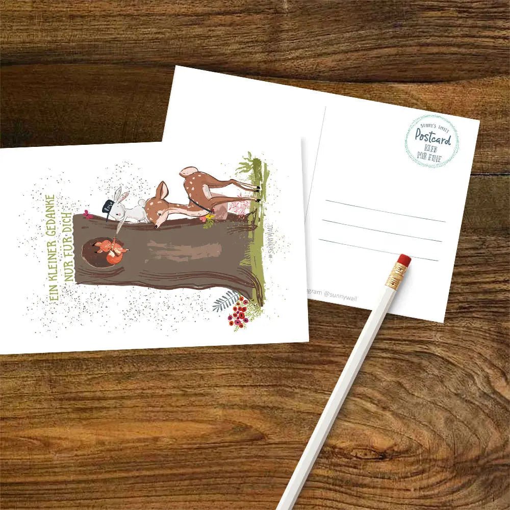 Postkarte Kleiner Gedanke – Hase, Reh & Eichhörnchen mit Herzbotschaft - Sunnywall - Individualität trifft Design