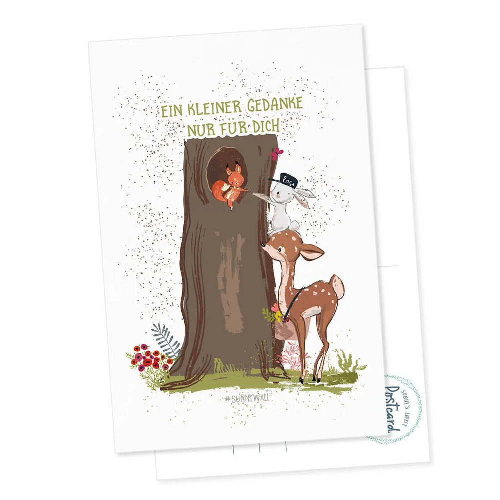 Postkarte Kleiner Gedanke – Hase, Reh & Eichhörnchen mit Herzbotschaft - Sunnywall - Individualität trifft Design