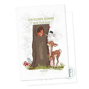Postkarte Kleiner Gedanke – Hase, Reh & Eichhörnchen mit Herzbotschaft - Sunnywall - Individualität trifft Design