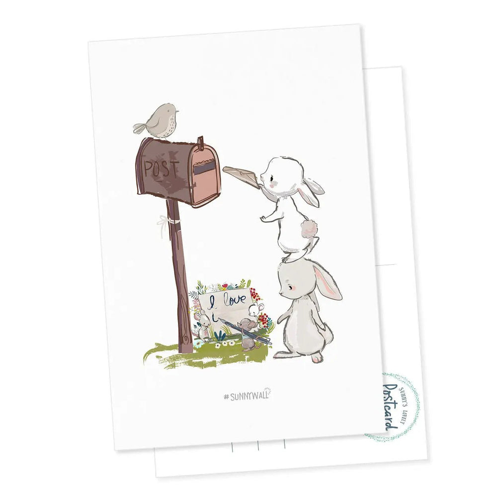Postkarte Liebe Hase Maus – I love you Botschaft mit Herz - Sunnywall - Individualität trifft Design