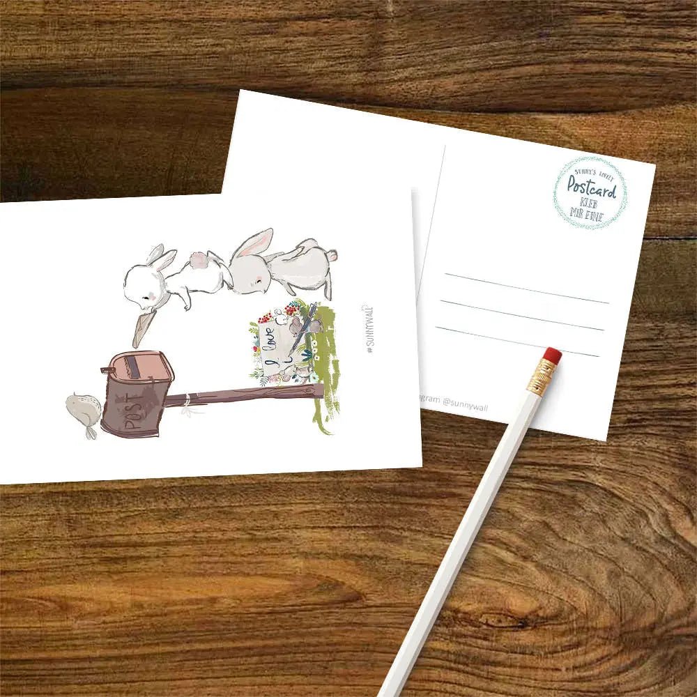 Postkarte Liebe Hase Maus – I love you Botschaft mit Herz - Sunnywall - Individualität trifft Design