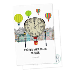 Postkarte Retro Zeit – Früher war alles besser mit Heißluftballon - Sunnywall - Individualität trifft Design