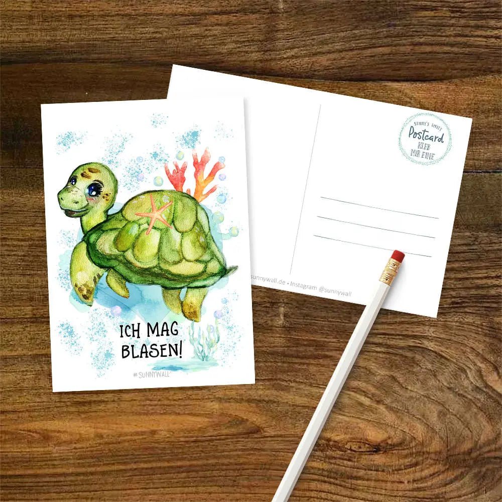 Postkarte Schildkröte Trinchen Ich mag Blasen - Sunnywall - Individualität trifft Design