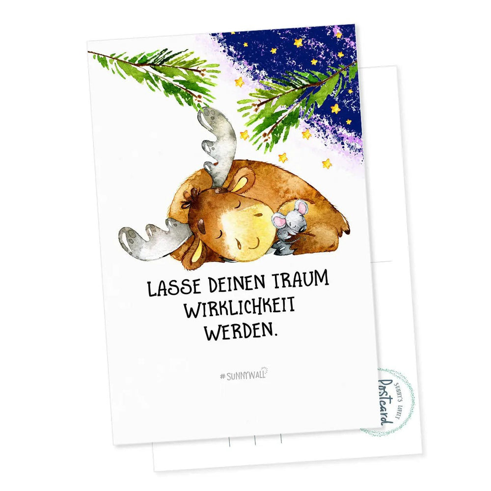 Postkarte Spruch Elch Traum Wirklichkeit DIN A6 - Sunnywall - Individualität trifft Design