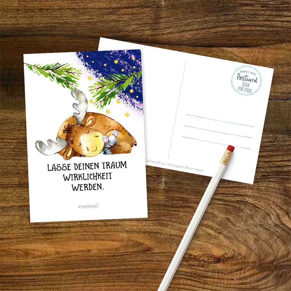 Postkarte Spruch Elch Traum Wirklichkeit DIN A6 - Sunnywall - Individualität trifft Design