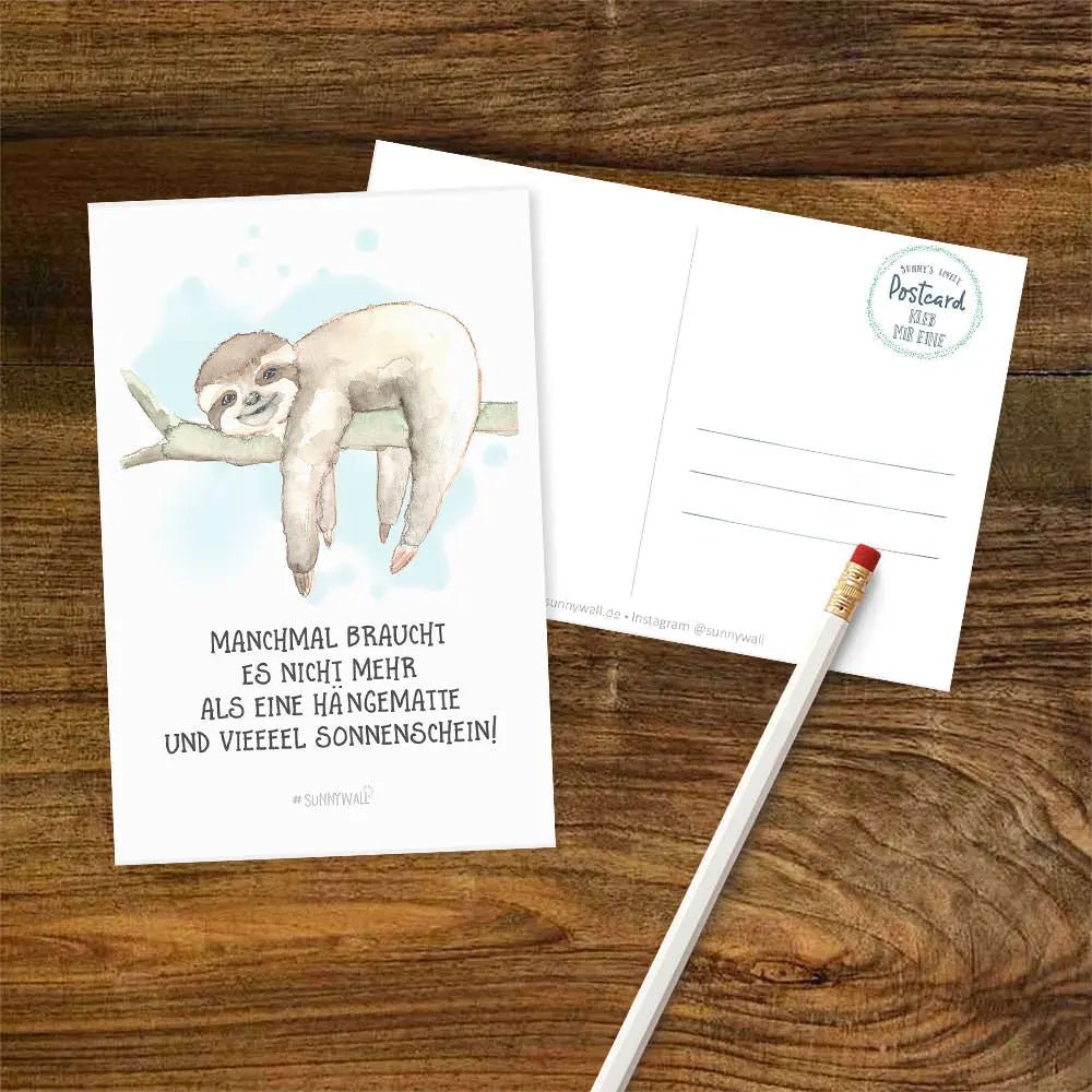Postkarte Spruch Faultier Hängematte Sonnenschein DIN A6 - Sunnywall - Individualität trifft Design