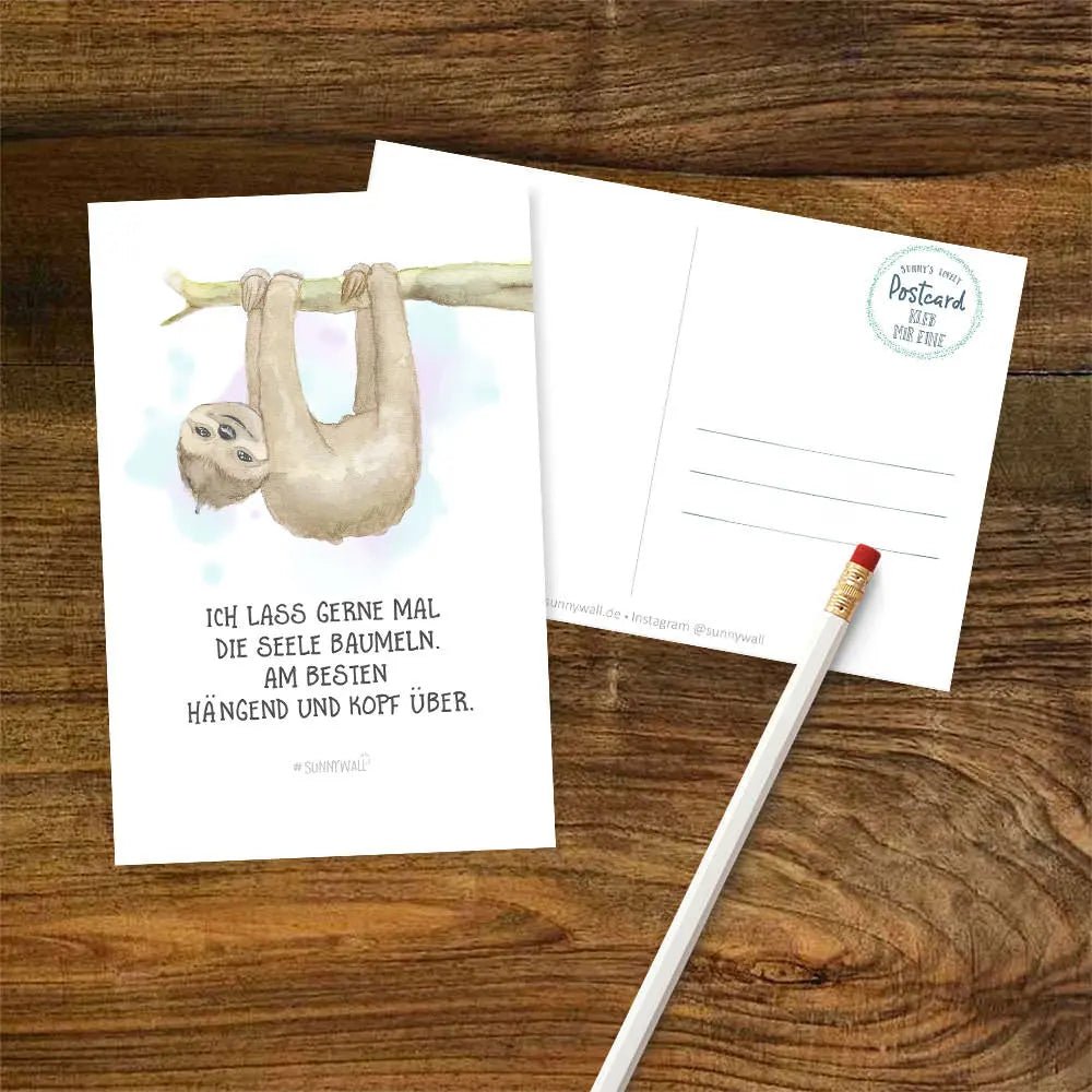 Postkarte Spruch Faultier Seele baumeln DIN A6 - Sunnywall - Individualität trifft Design