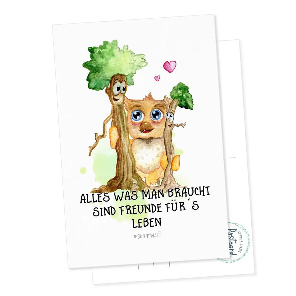 Postkarte Spruch Freundschaft Eule Freunde fürs Leben DIN A6 - Sunnywall - Individualität trifft Design