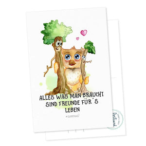Postkarte Spruch Freundschaft Eule Freunde fürs Leben DIN A6 - Sunnywall - Individualität trifft Design