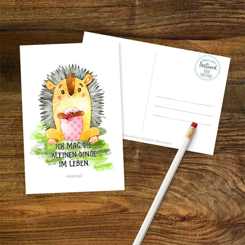 Postkarte Spruch Igel Kleine Dinge im Leben DIN A6 - Sunnywall - Individualität trifft Design