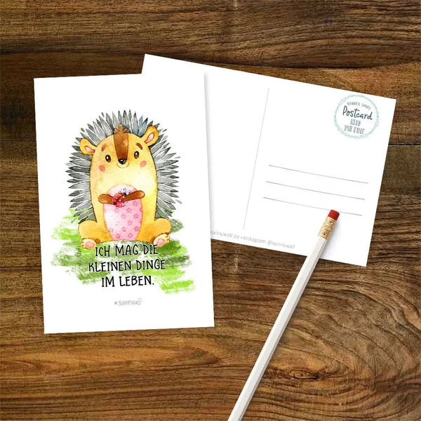 Postkarte Spruch Igel Kleine Dinge im Leben DIN A6 - Sunnywall - Individualität trifft Design
